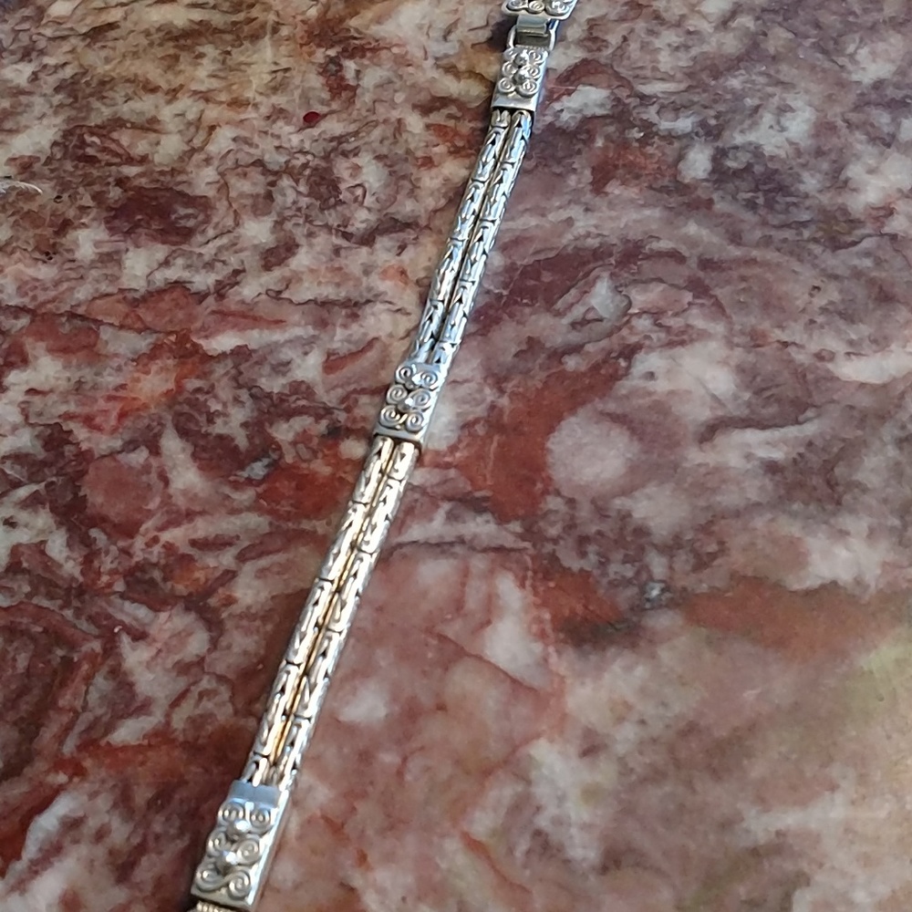 Unique Sterling Solid Double Strand Bracelet 7" - image 4